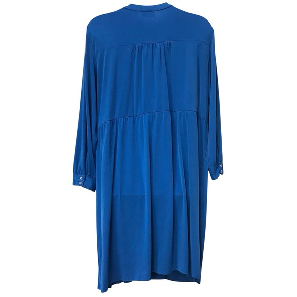 Avenue Solid blue Shirt Dress sz 30/32 4X Long Sleeve Midi Modest Stretch A-Line - Picture 4 of 5